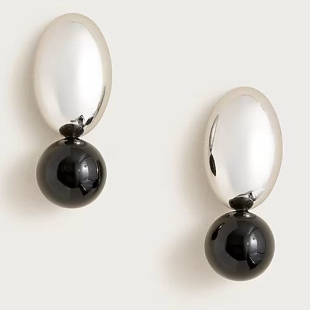 J CREW NWT Black Pearl and Metallic Disc Stud Statement Earrings Lightweight